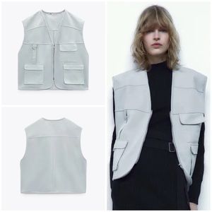New Zara Multi Pocket Gray Oversized Utility Vest 0085/019 XS-S Extra Small
